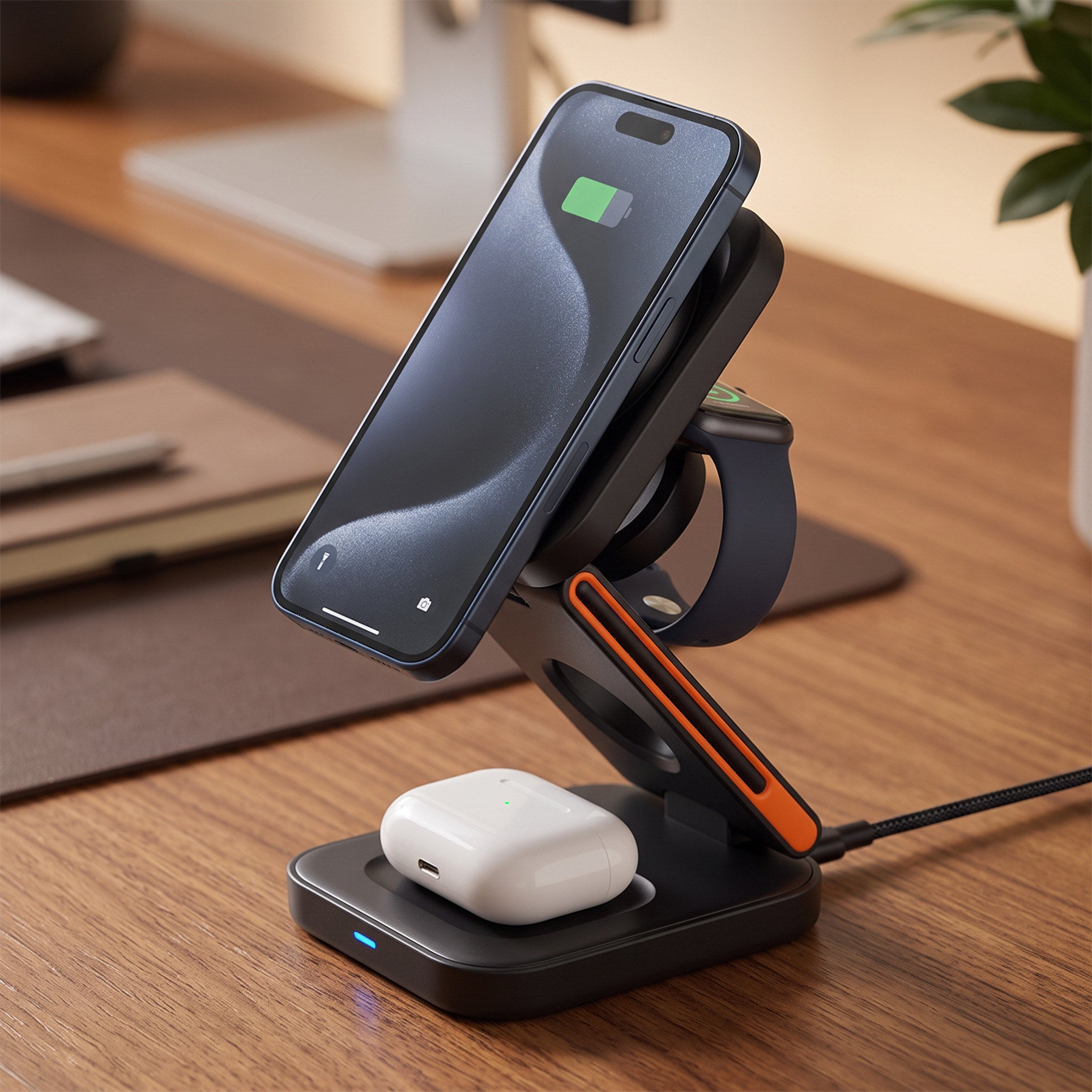 Three charging areas on the folding station